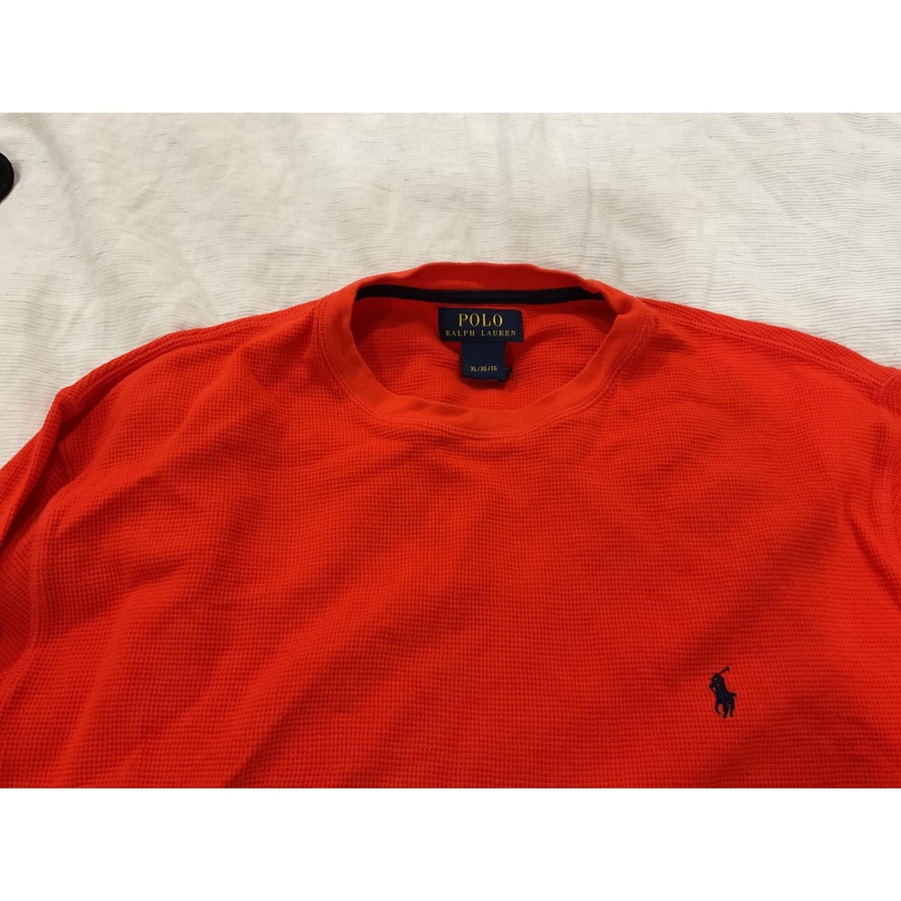 Polo Ralph Lauren Mens XL Orange Waffle Knit Thermal Long Sleeve Shirt Crewneck